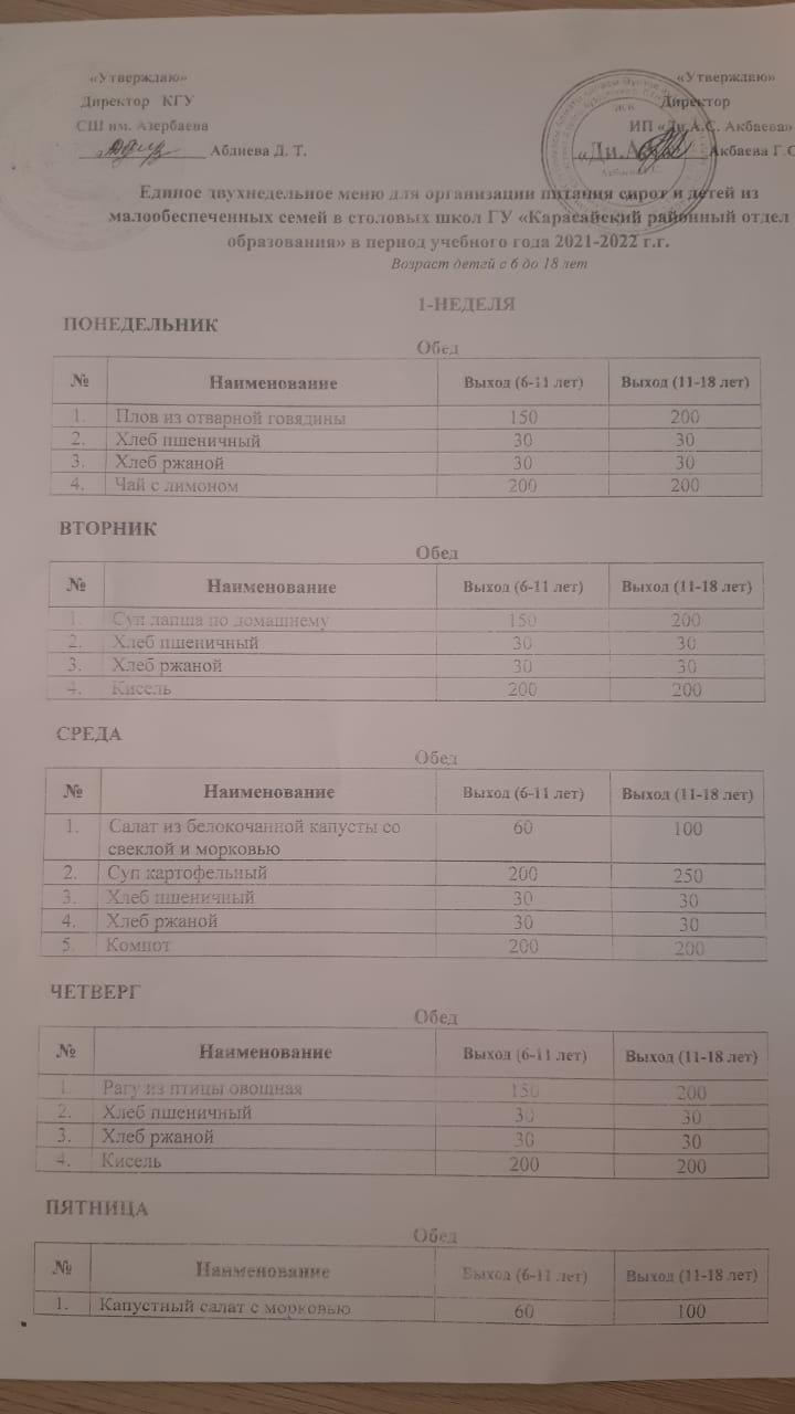 Меню 2021-2022 оқу жылы